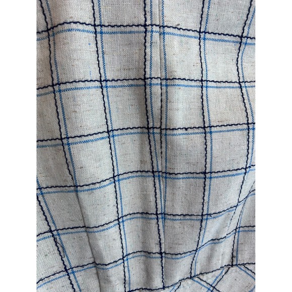 Vintage Plaid Linen Blazer Blue White Windowpane Check Tailored Jacket Handmade - Picture 10 of 11